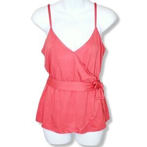 Bar III Essentials Coral Wrap Peplum Cami Tank Top Size S